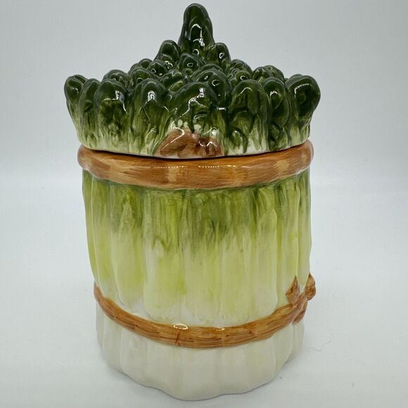 Vintage SAMWARE Made in China Ceramic ASPARAGUS SMALL canister/lid 1 of Set Of 3 - Picture 4 of 11